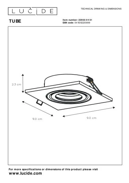 Lucide TUBE - Inbouwspot - 1xGU10 - Wit - technisch